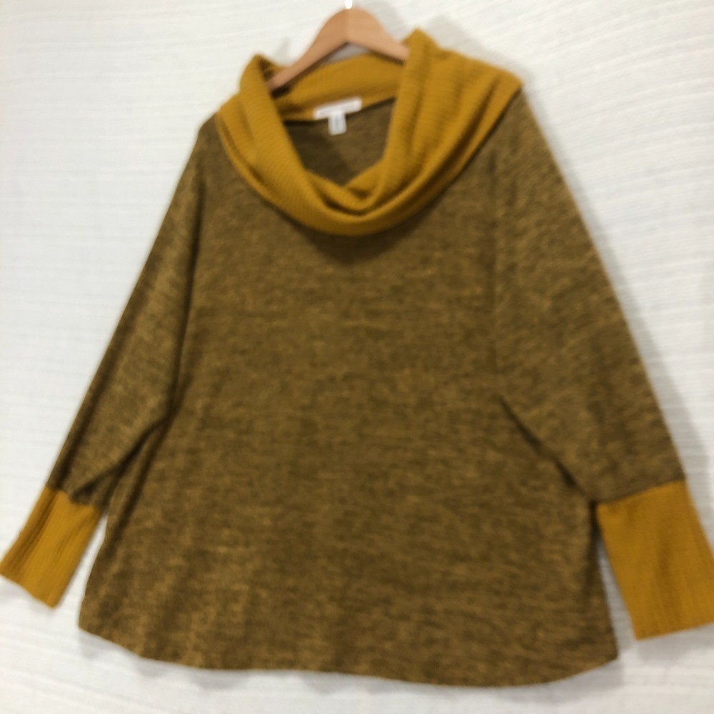 New York Laundry Cowl Neck Tunic Top Button Cuff Long Sleeve Mustard XL